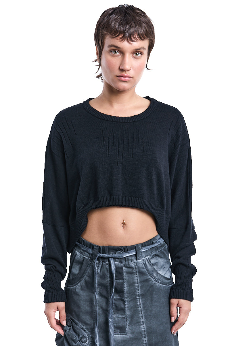 BLACK CROP KNITTED JUMPER