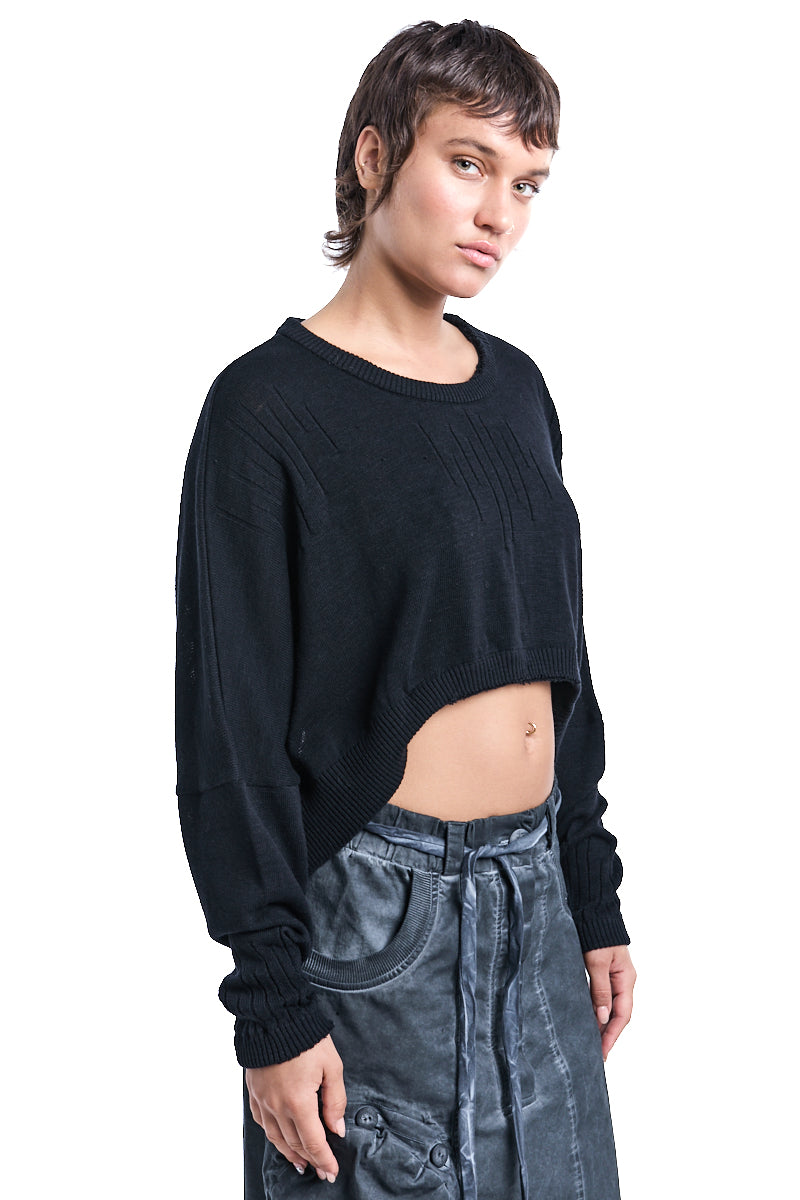BLACK CROP KNITTED JUMPER
