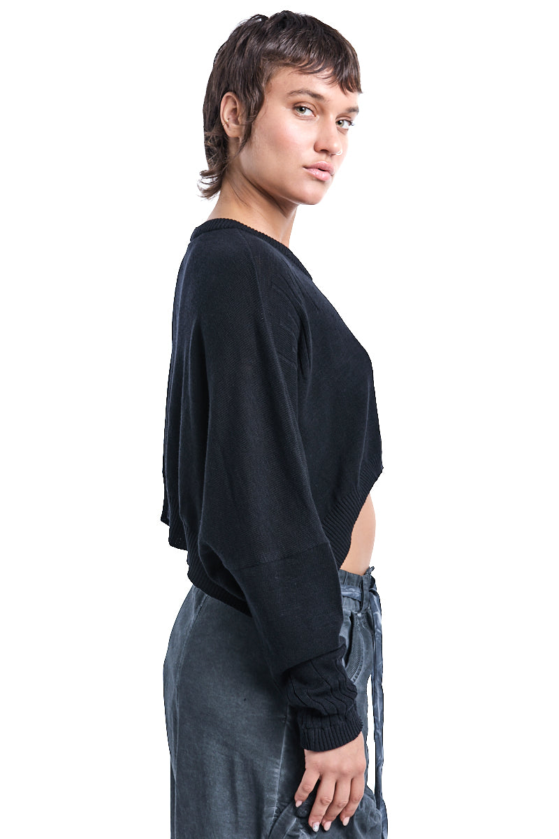 BLACK CROP KNITTED JUMPER