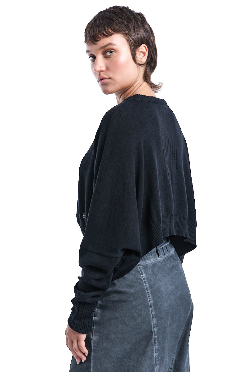 BLACK CROP KNITTED JUMPER
