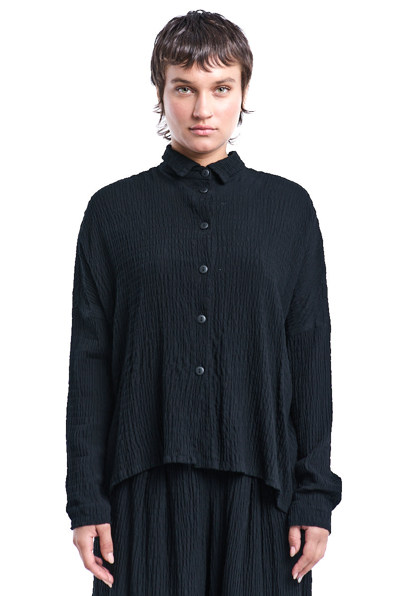 BLACK CRINKLED SOFT SHIRT