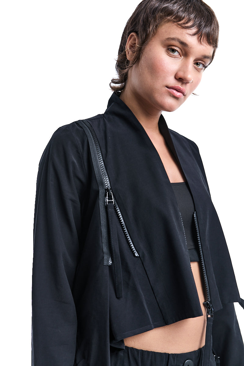 BLACK SOFT ZIPPED JACKET