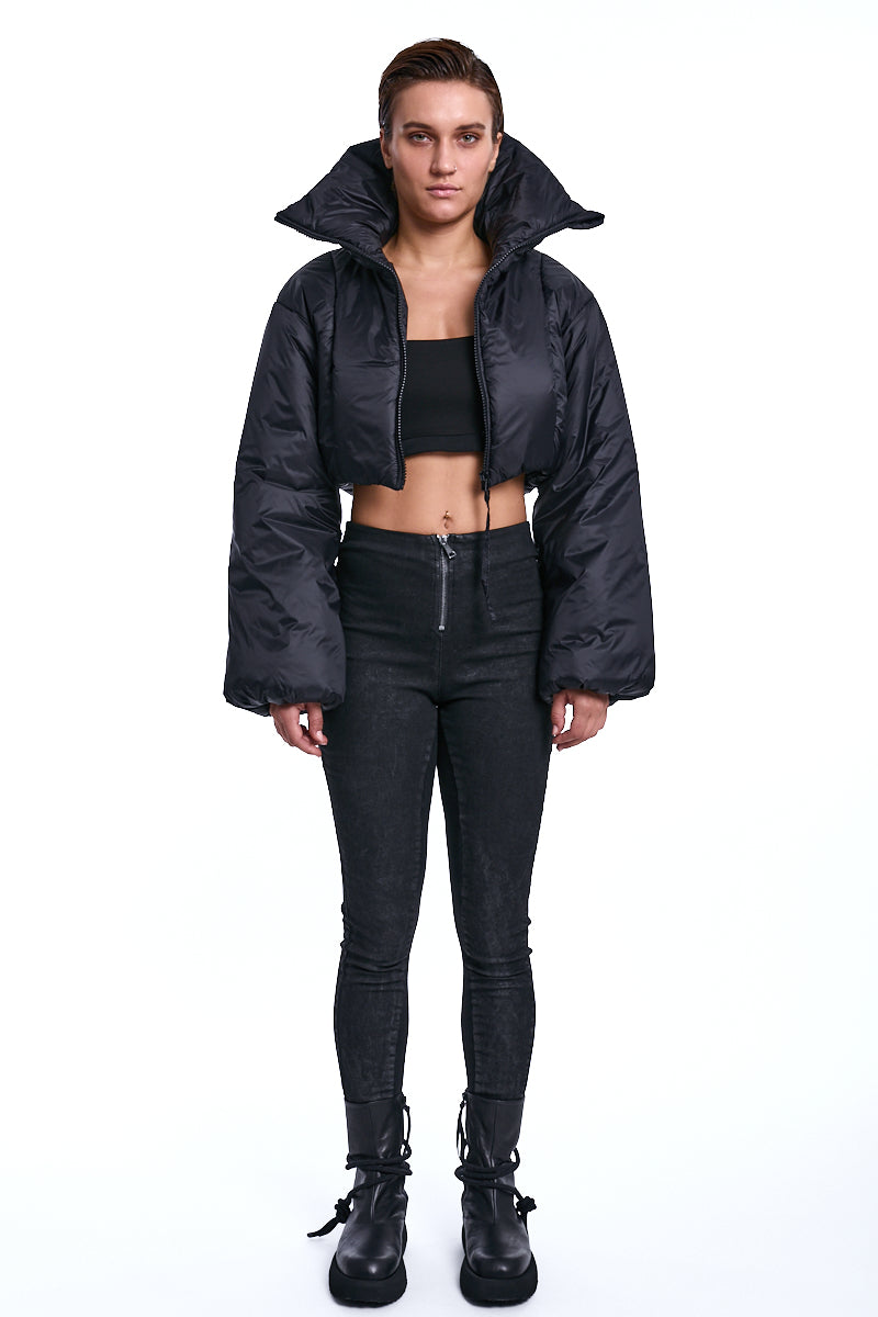 BLACK CROP PADDED JACKET