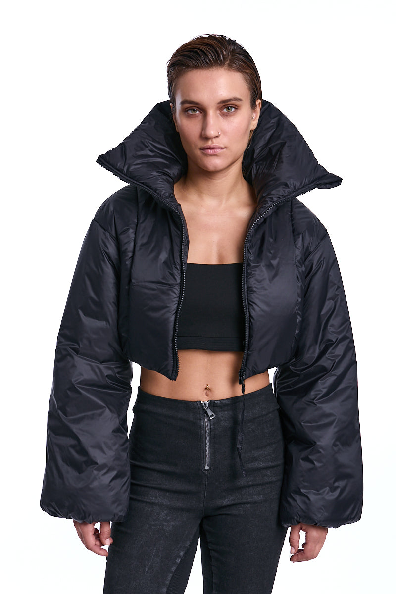 BLACK CROP PADDED JACKET