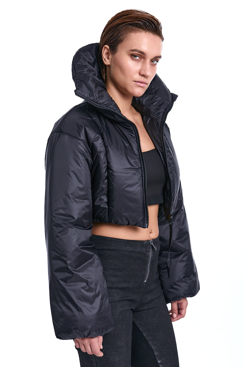 BLACK CROP PADDED JACKET