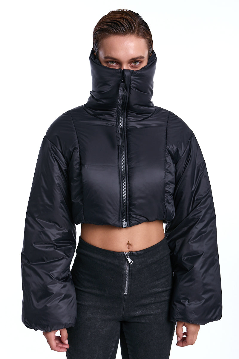 BLACK CROP PADDED JACKET