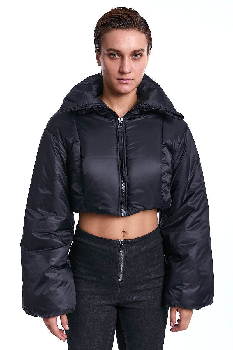BLACK CROP PADDED JACKET