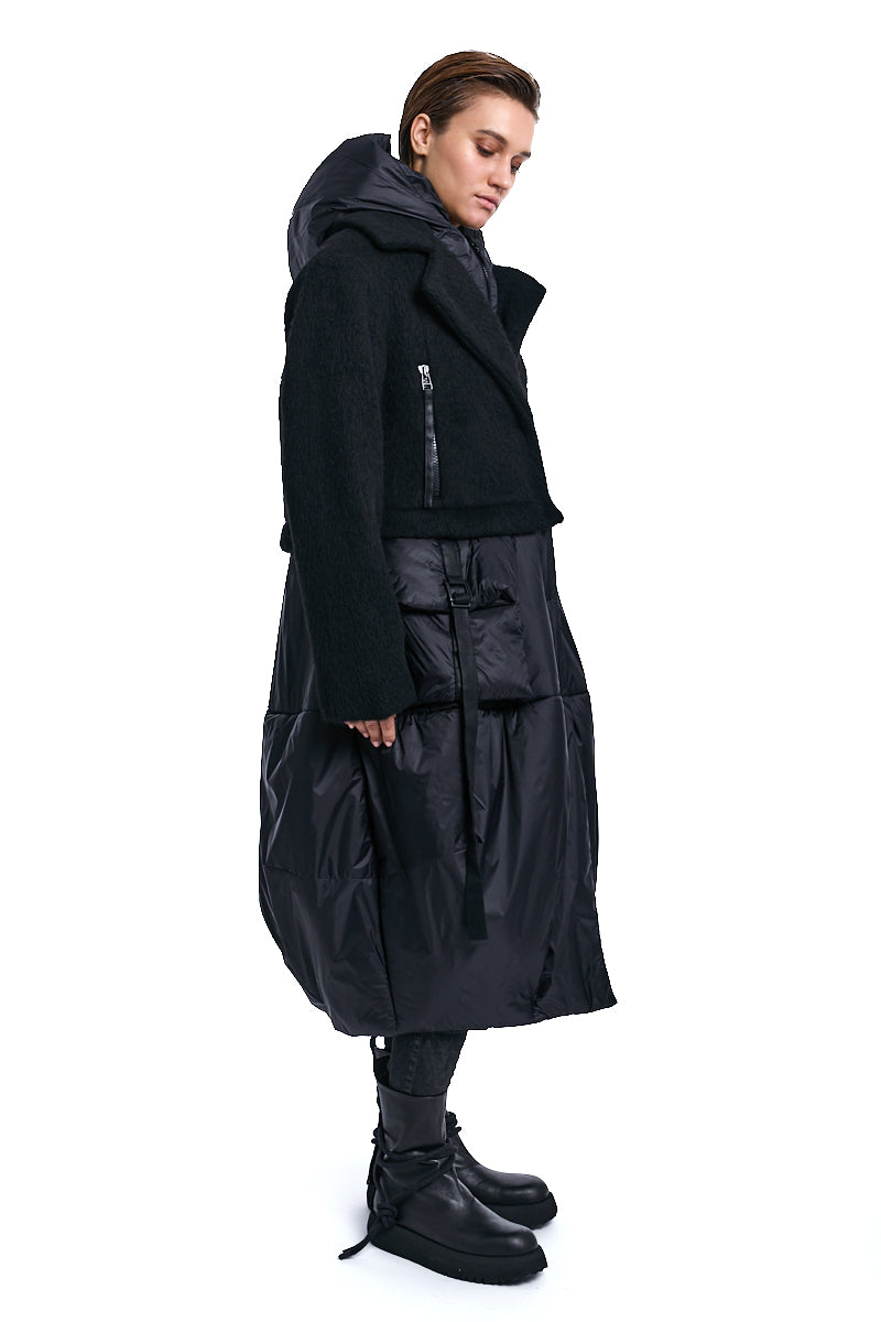 BLACK FAUX FUR 3-IN-1 PADDED COAT