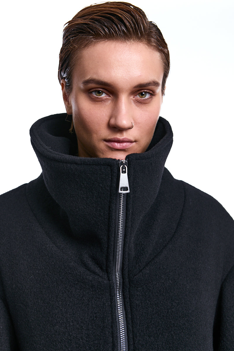 BLACK WOOL BLEND CLOTH OVERCOAT