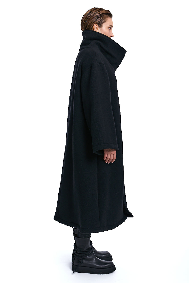 BLACK WOOL BLEND CLOTH OVERCOAT