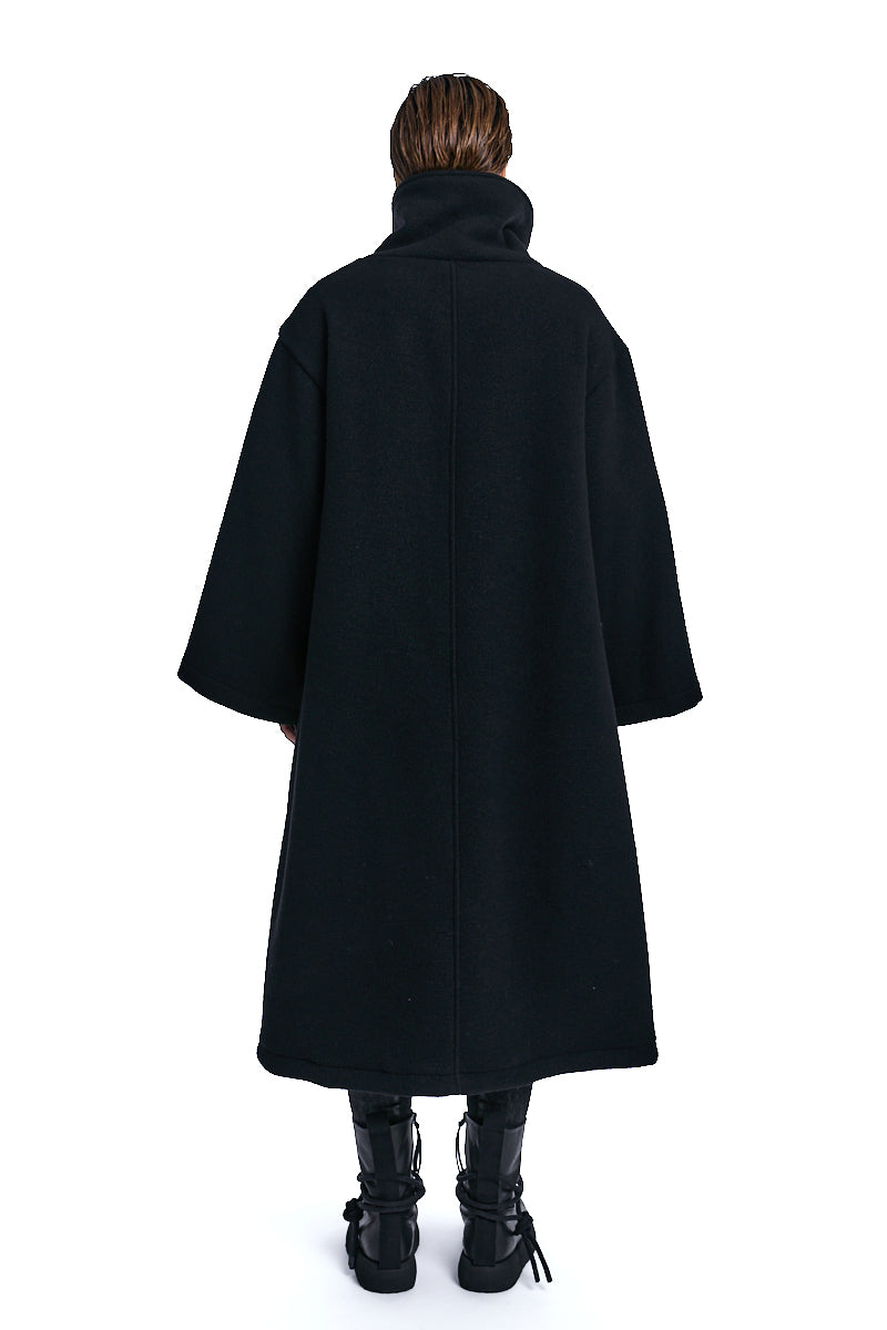 BLACK WOOL BLEND CLOTH OVERCOAT