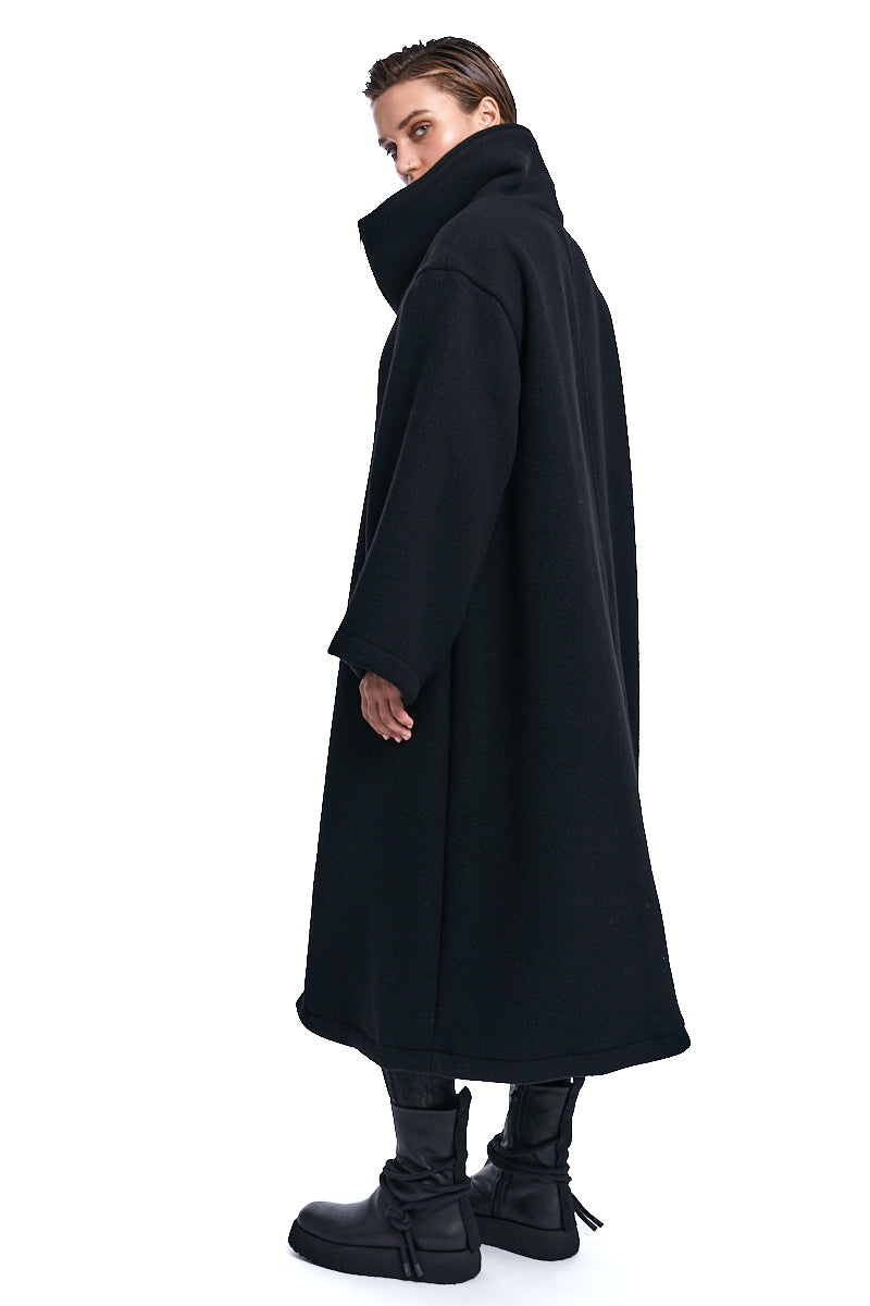 BLACK WOOL BLEND CLOTH OVERCOAT