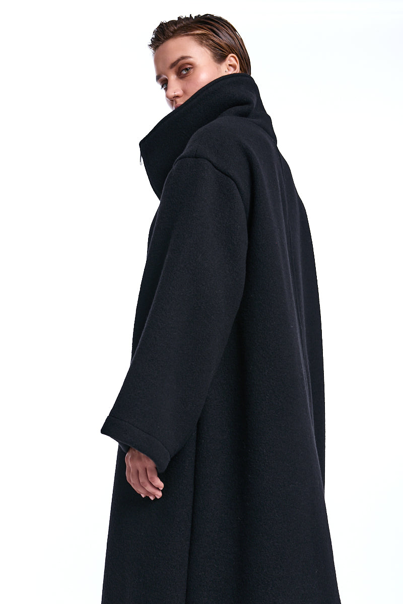 BLACK WOOL BLEND CLOTH OVERCOAT
