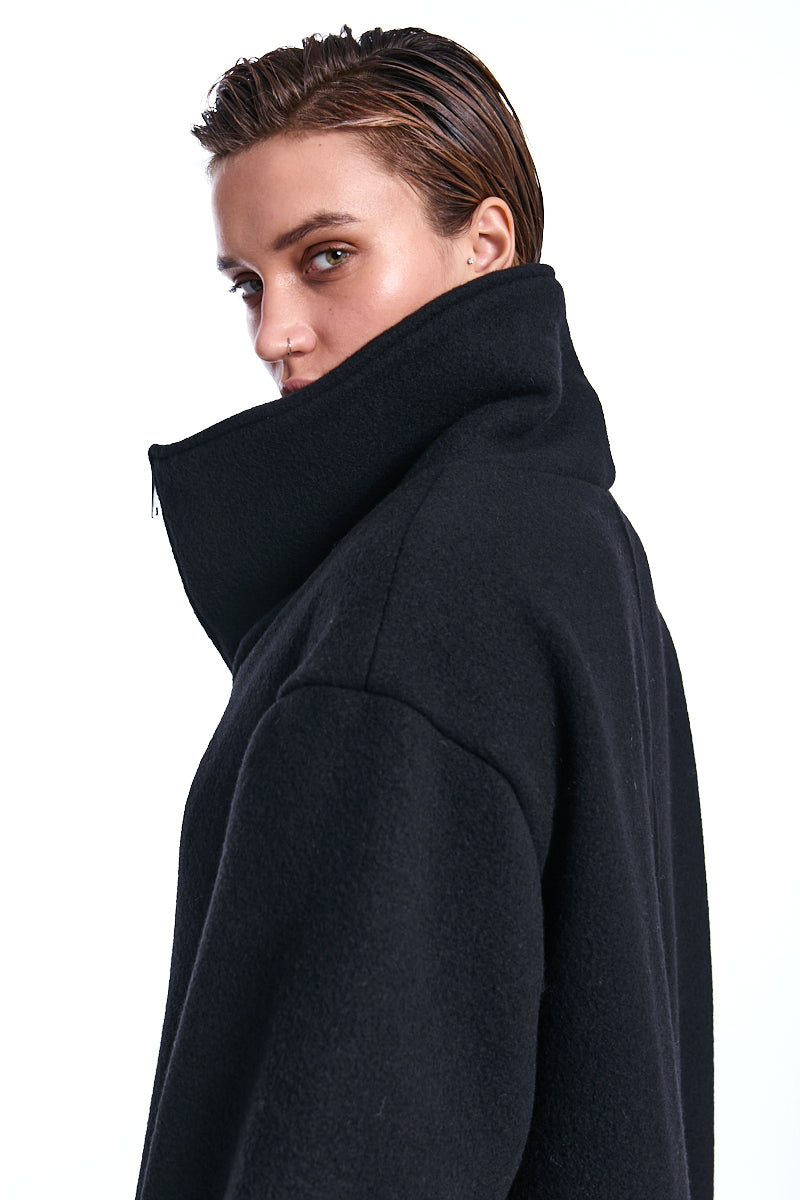BLACK WOOL BLEND CLOTH OVERCOAT