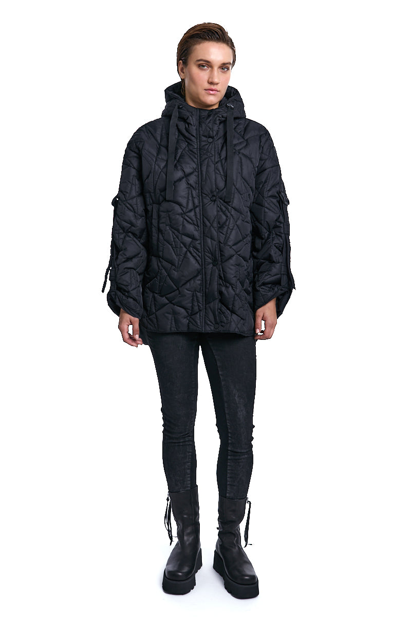 BLACK OVERCOAT PADDED JACKET