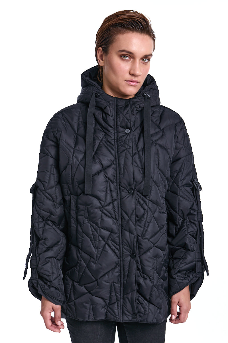 BLACK OVERCOAT PADDED JACKET