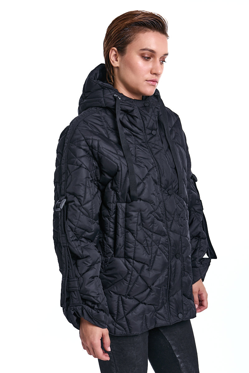 BLACK OVERCOAT PADDED JACKET
