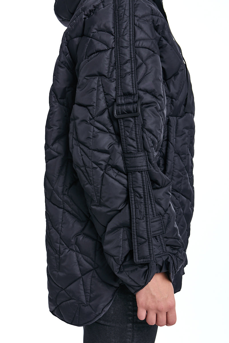 BLACK OVERCOAT PADDED JACKET