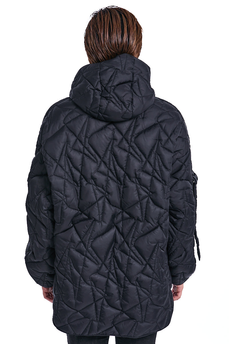 BLACK OVERCOAT PADDED JACKET