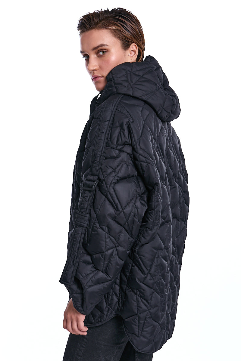 BLACK OVERCOAT PADDED JACKET