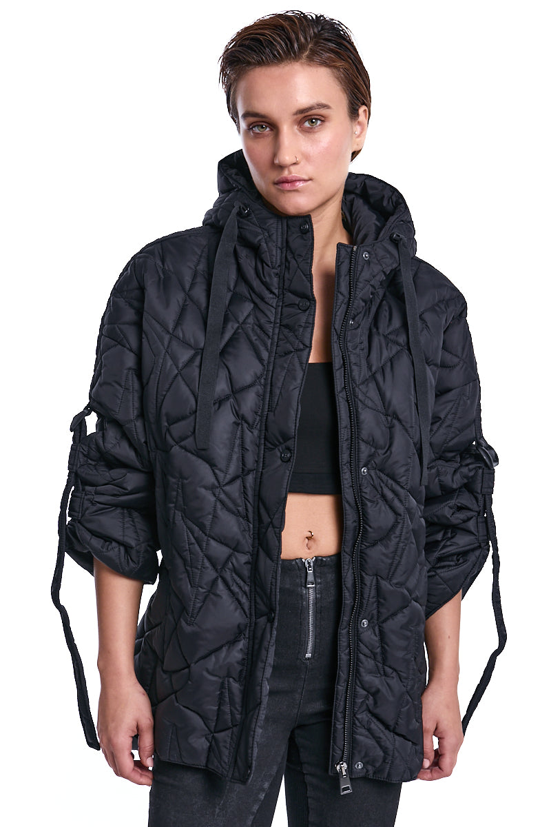 BLACK OVERCOAT PADDED JACKET