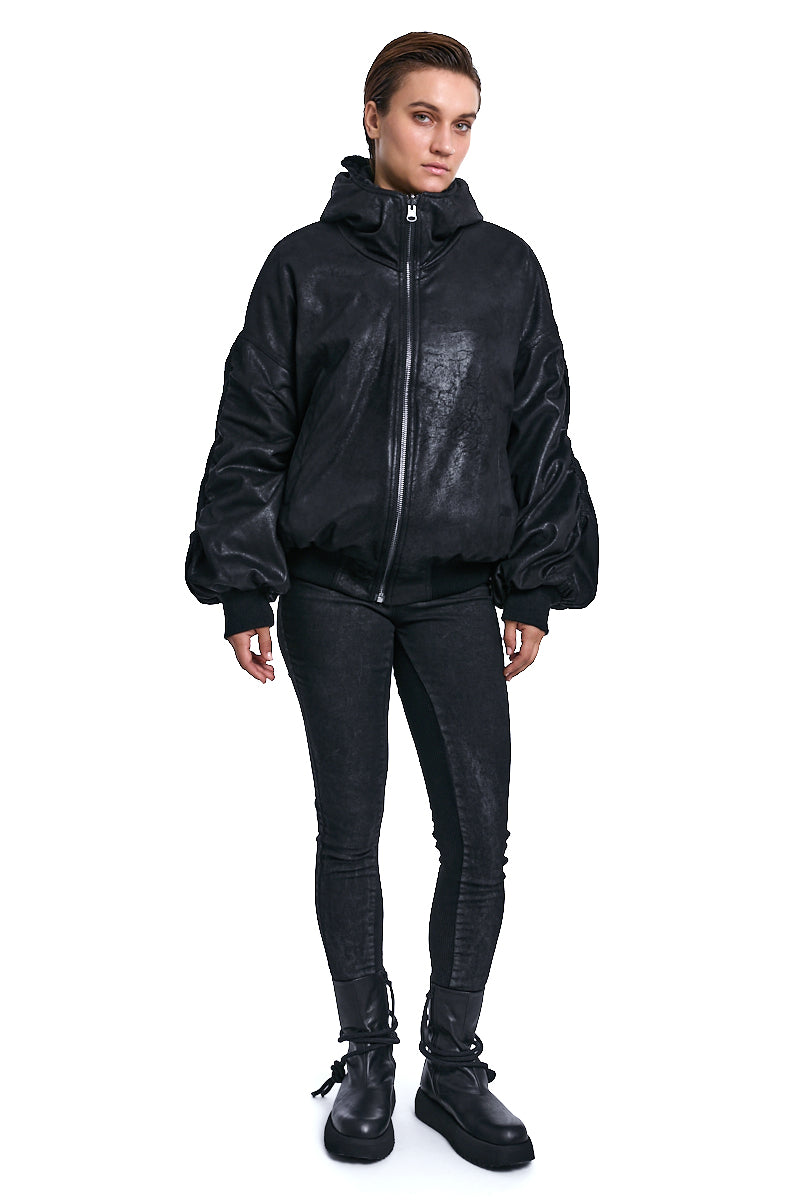 BLACK OVER FAUX SUEDE DOUBLEFACE JACKET