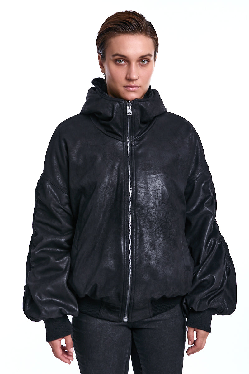 BLACK OVER FAUX SUEDE DOUBLEFACE JACKET