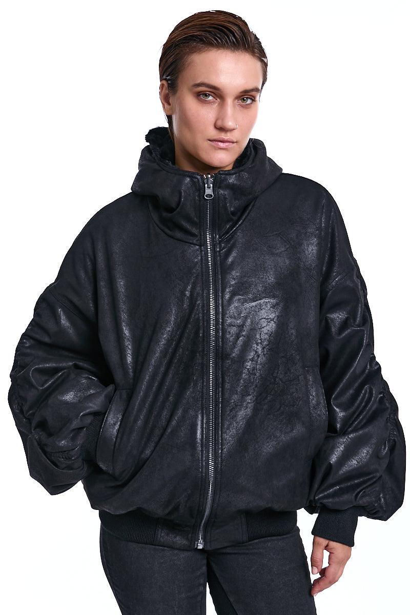 BLACK OVER FAUX SUEDE DOUBLEFACE JACKET