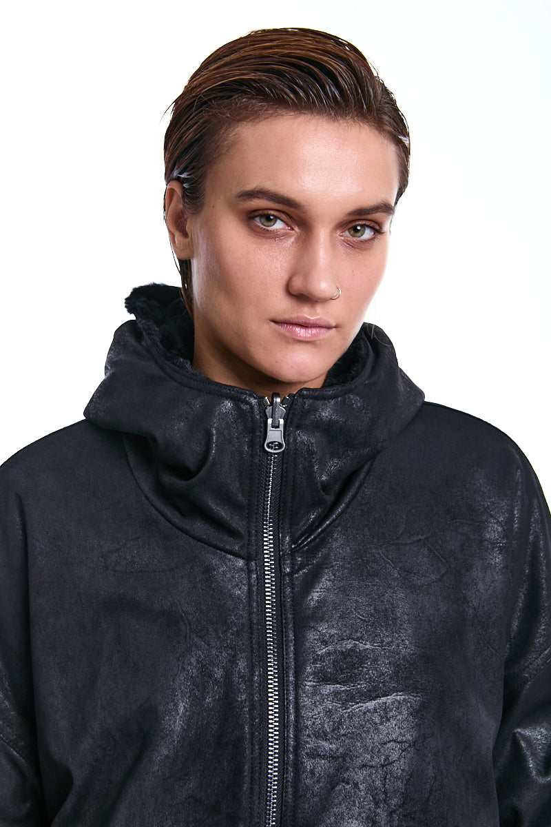 BLACK OVER FAUX SUEDE DOUBLEFACE JACKET