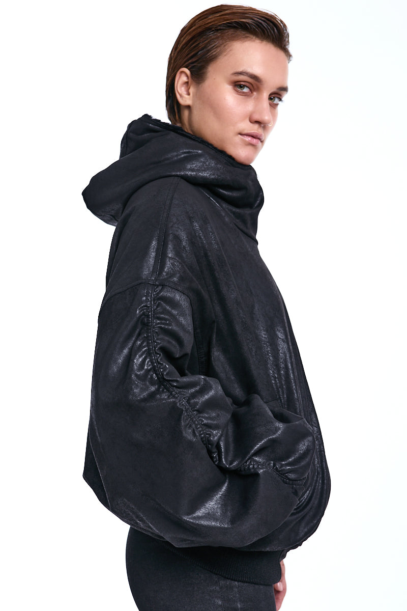 BLACK OVER FAUX SUEDE DOUBLEFACE JACKET