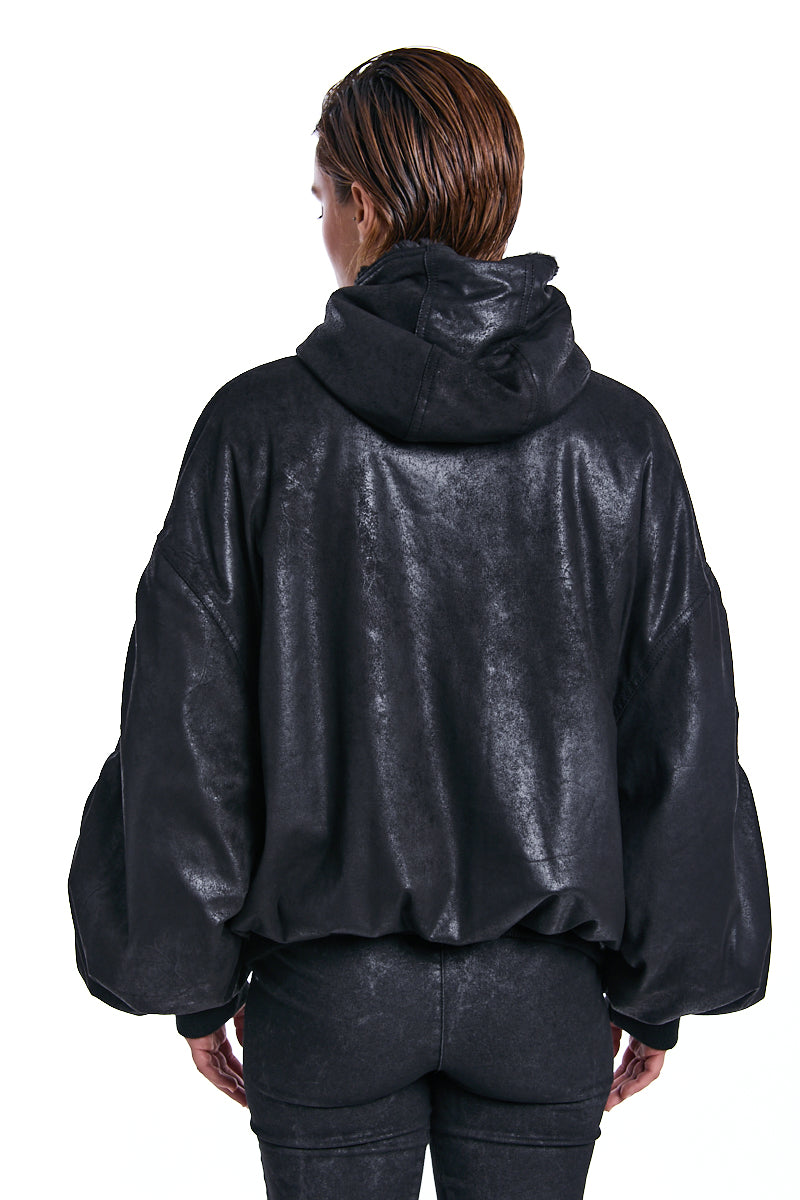 BLACK OVER FAUX SUEDE DOUBLEFACE JACKET