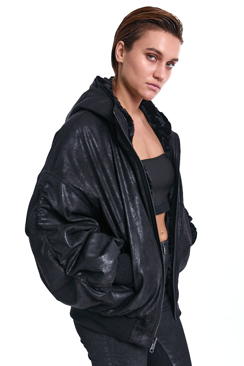 BLACK OVER FAUX SUEDE DOUBLEFACE JACKET