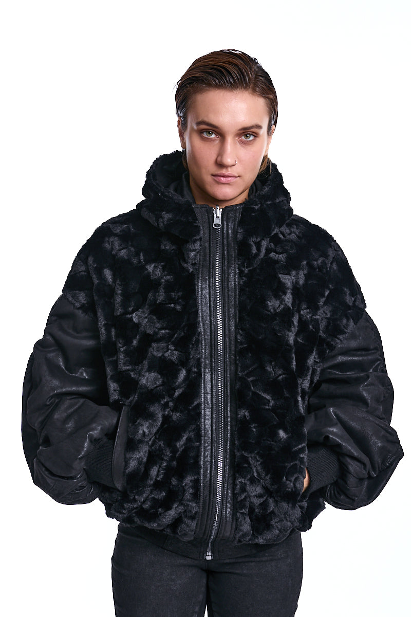 BLACK OVER FAUX SUEDE DOUBLEFACE JACKET