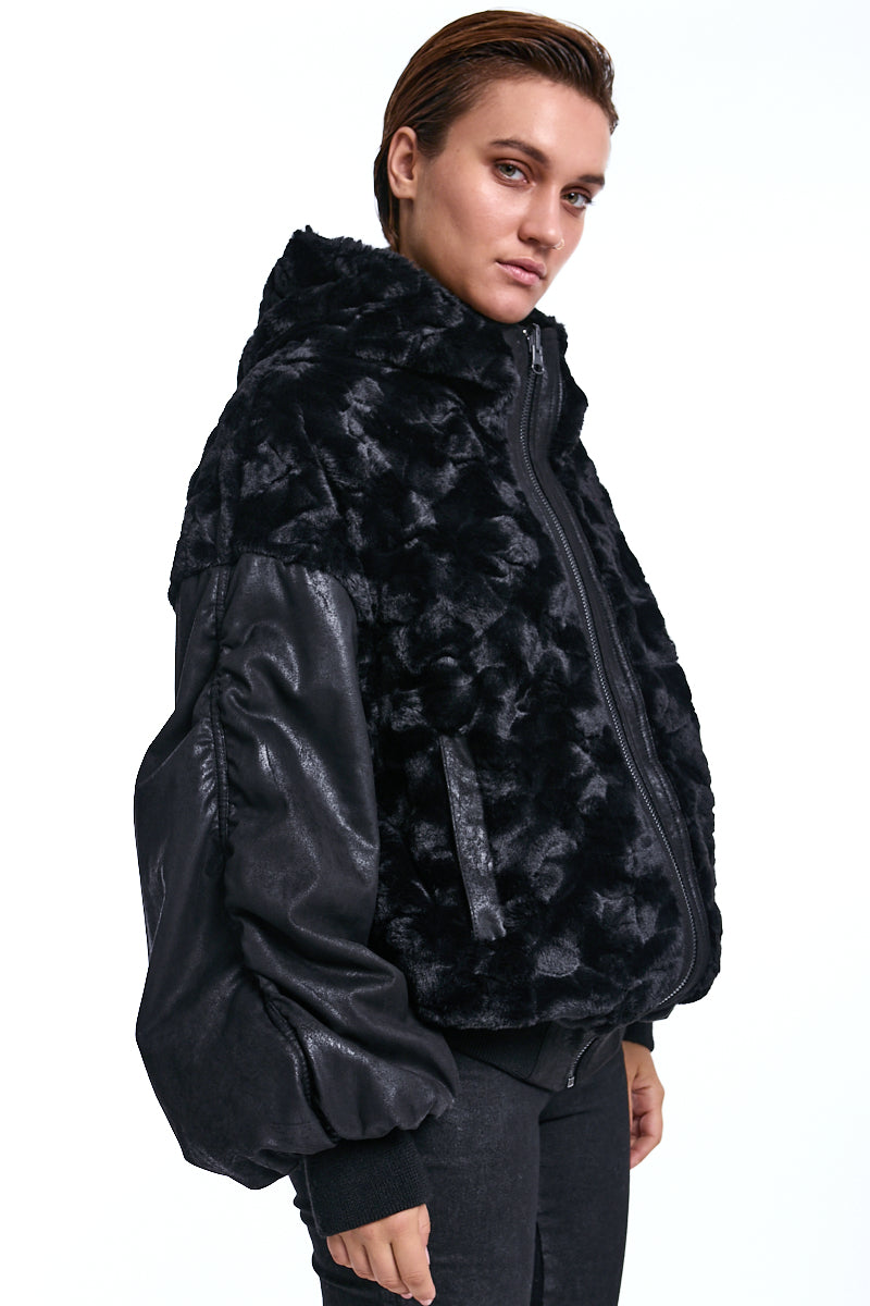 BLACK OVER FAUX SUEDE DOUBLEFACE JACKET