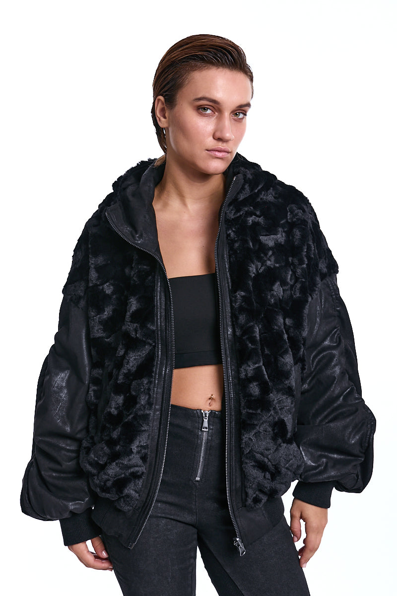 BLACK OVER FAUX SUEDE DOUBLEFACE JACKET