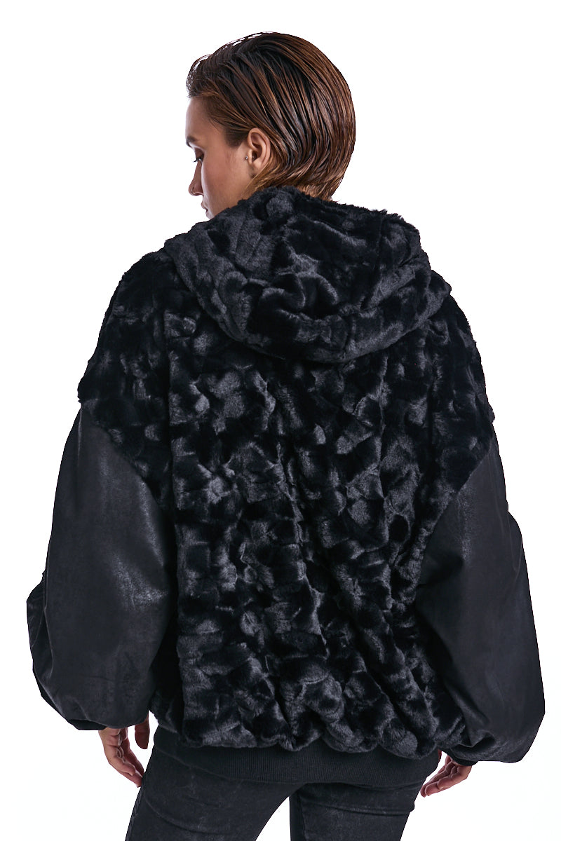 BLACK OVER FAUX SUEDE DOUBLEFACE JACKET