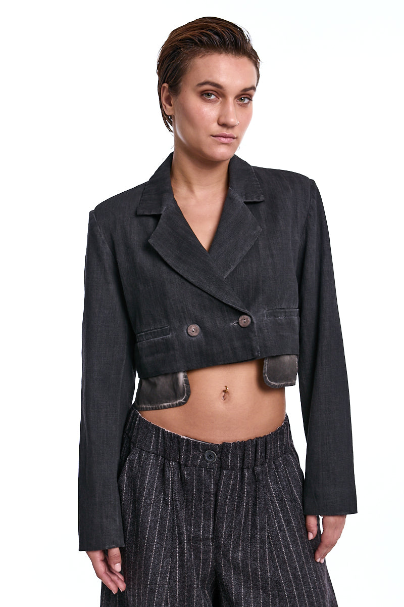 TRUFFLE OLD DYE DENIM CROP BLAZER