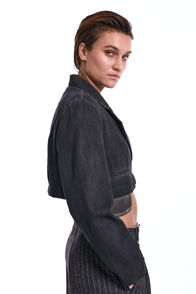 TRUFFLE OLD DYE DENIM CROP BLAZER