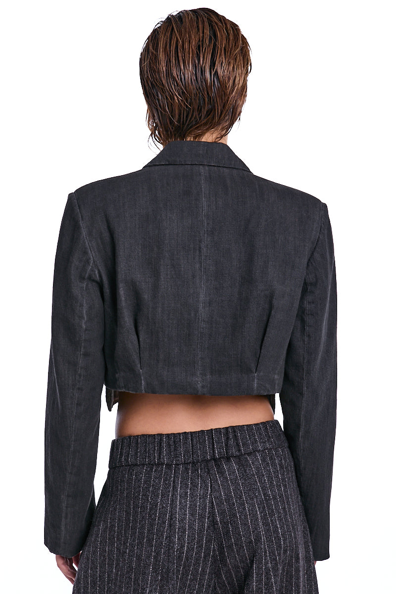 TRUFFLE OLD DYE DENIM CROP BLAZER