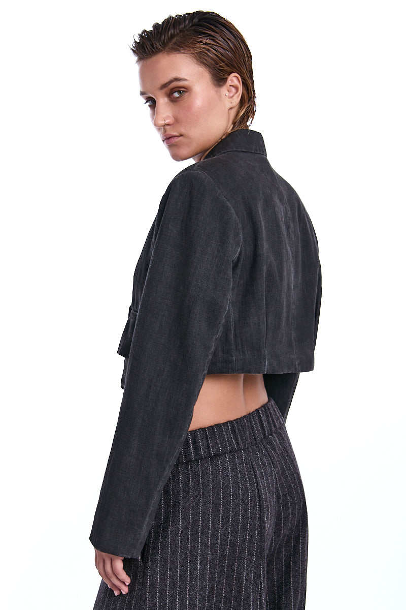 TRUFFLE OLD DYE DENIM CROP BLAZER