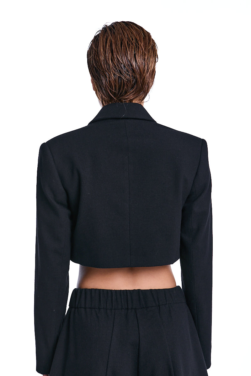 BLACK DOUBLE-BREASTED CROP BLAZER