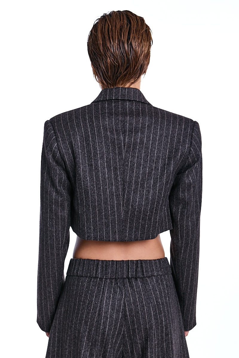 TRUFFLE STRIPED DOUBLE-BREASTED CROP BLAZER