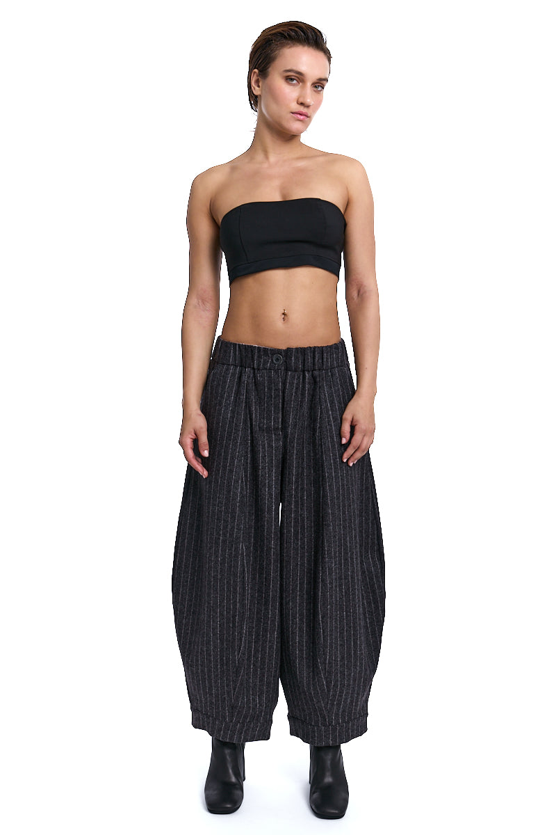 TRUFFLE STRIPED BARREL LEG WOOL BLEND PANTS