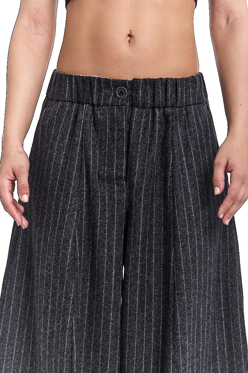 TRUFFLE STRIPED BARREL LEG WOOL BLEND PANTS