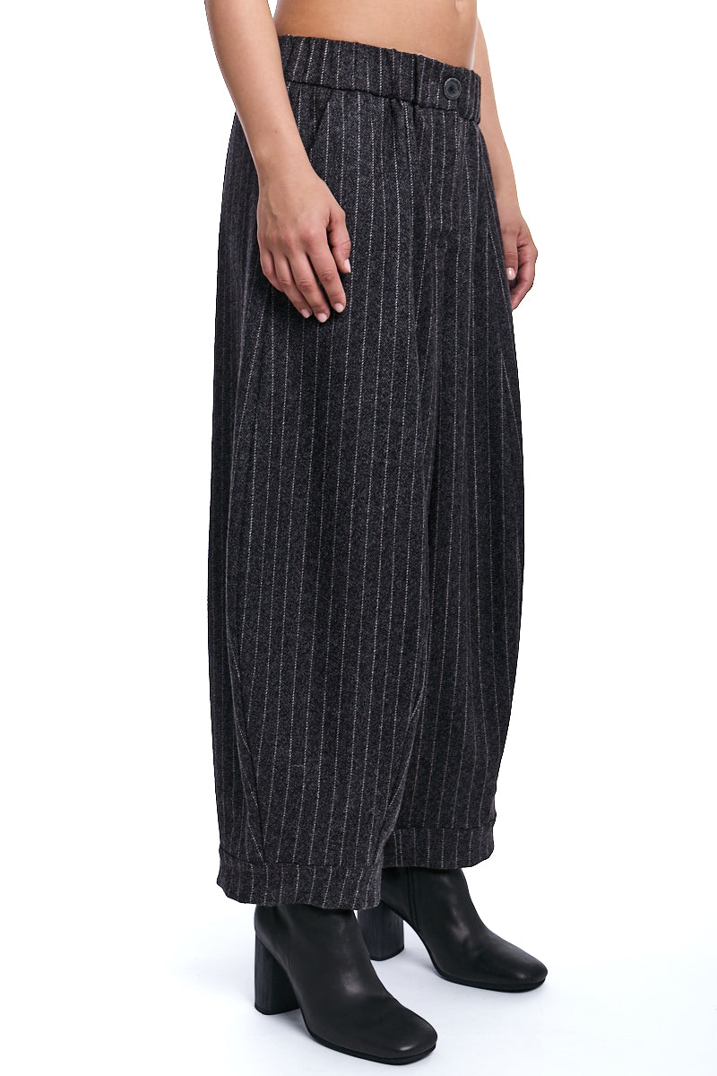 TRUFFLE STRIPED BARREL LEG WOOL BLEND PANTS
