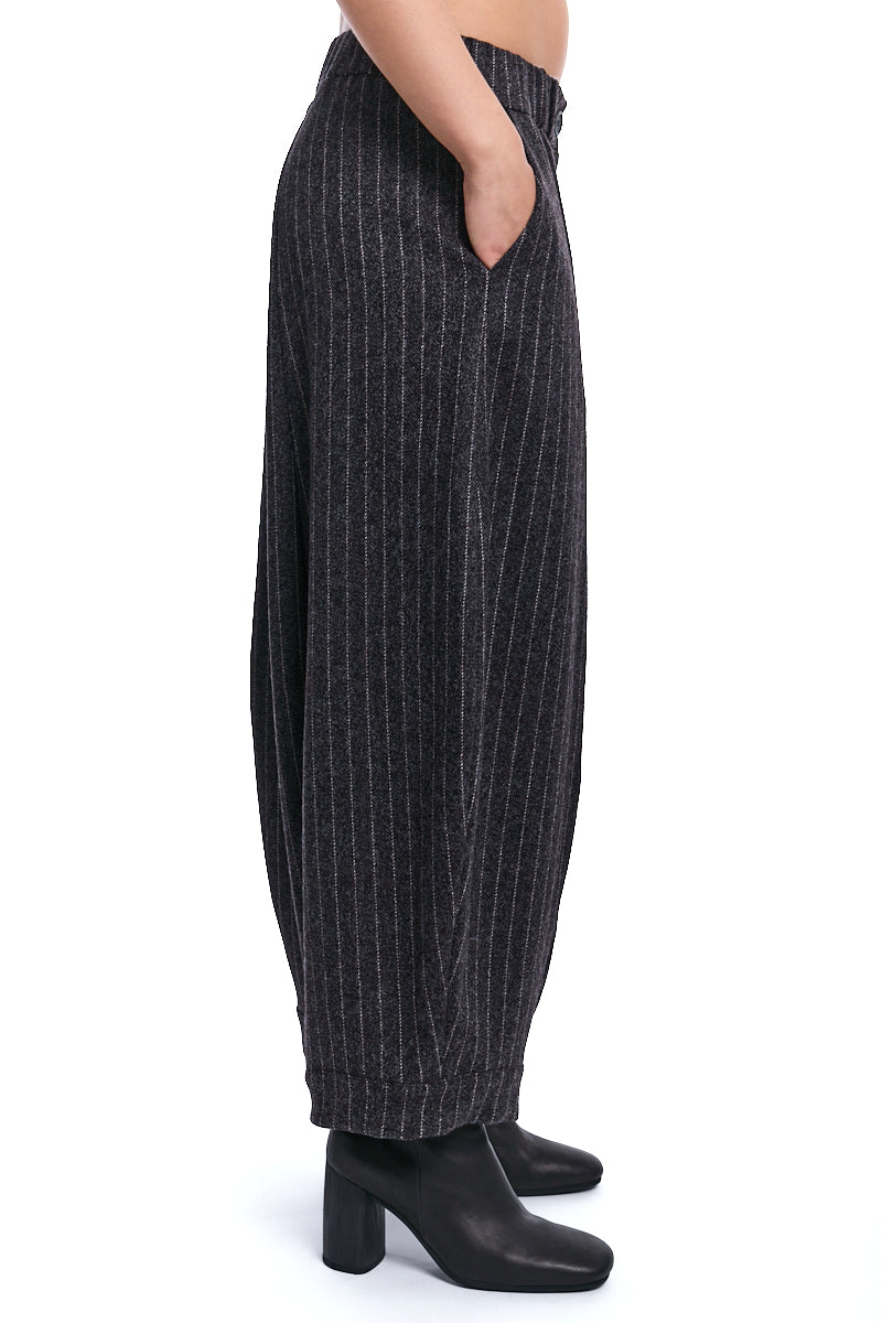 TRUFFLE STRIPED BARREL LEG WOOL BLEND PANTS