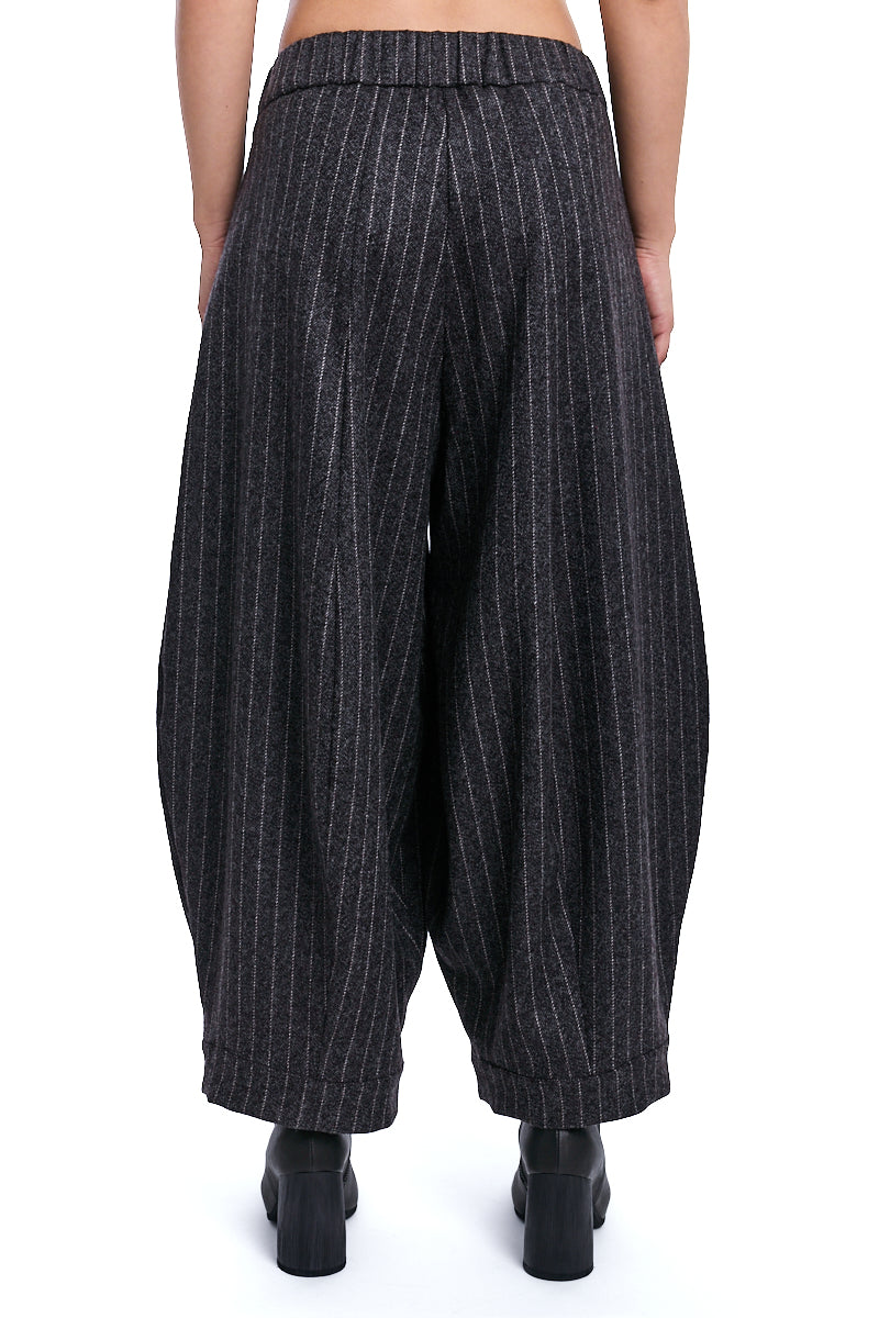 TRUFFLE STRIPED BARREL LEG WOOL BLEND PANTS