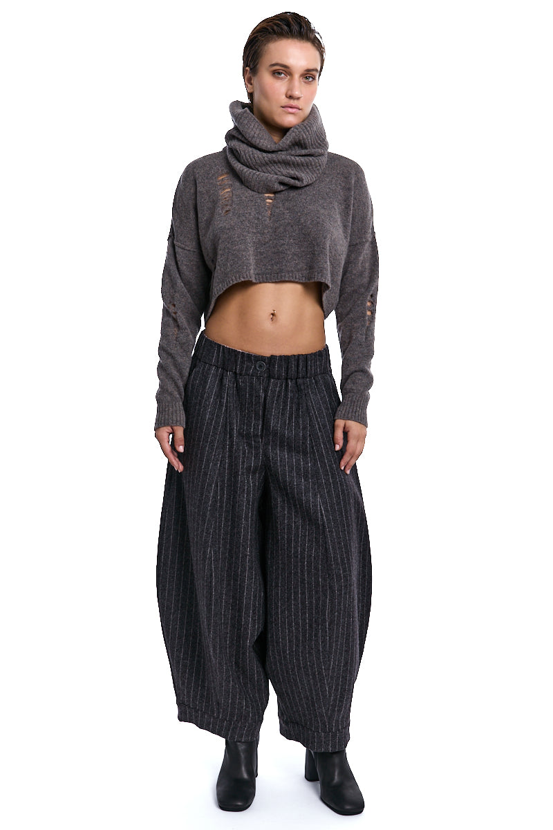 FADED BROWN CROP WOOL SWEATER WITH SNOOD