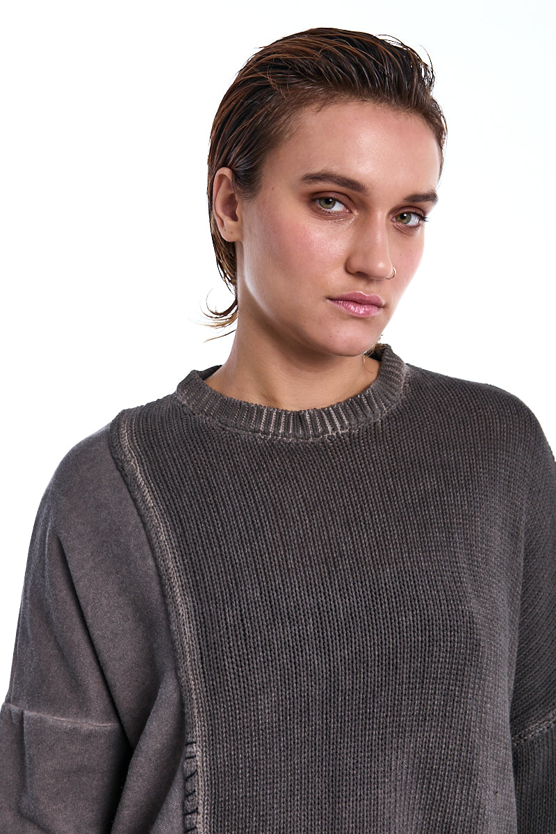 TRUFFLE OLD DYE CONTRAST KNIT JUMPER