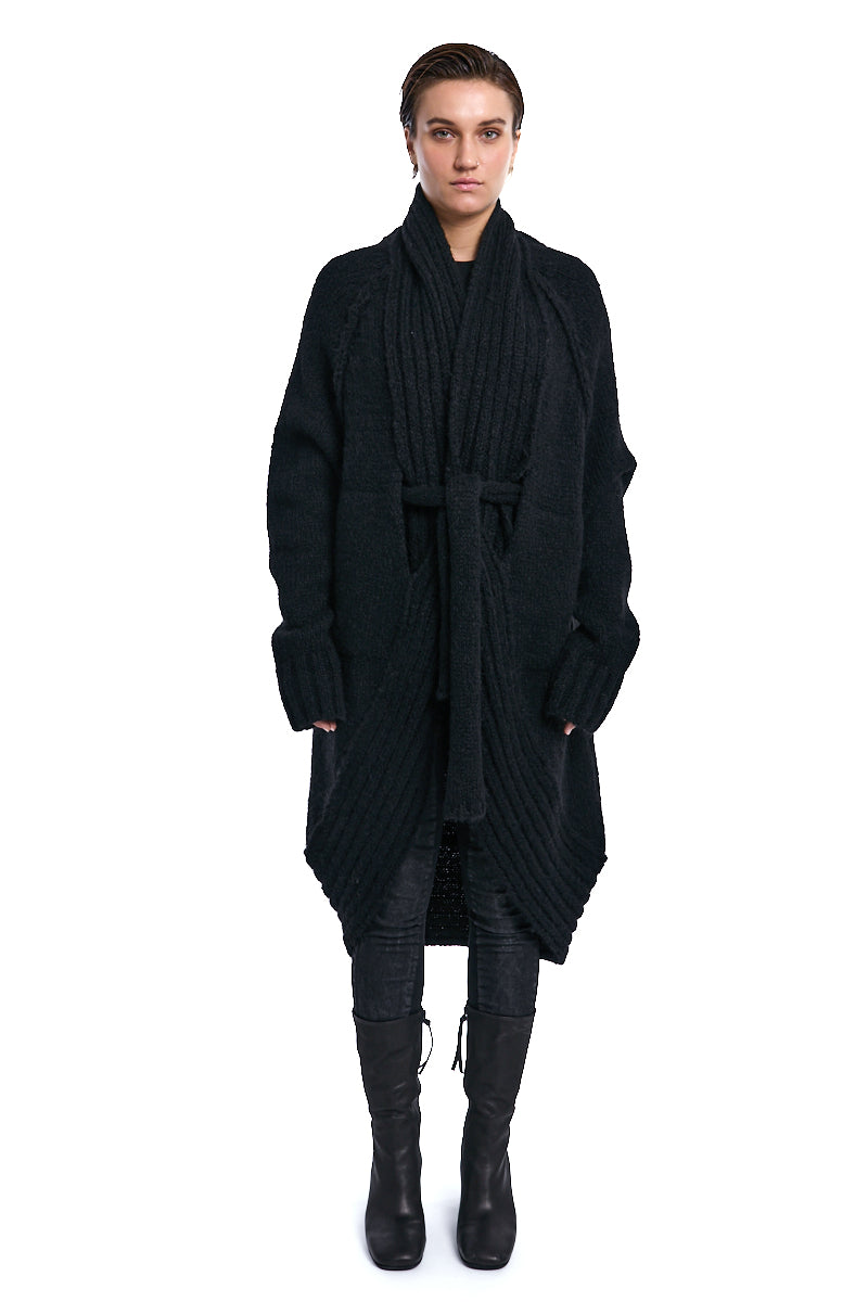 BLACK CHUNKY SHAWL COLLAR CARDIGAN
